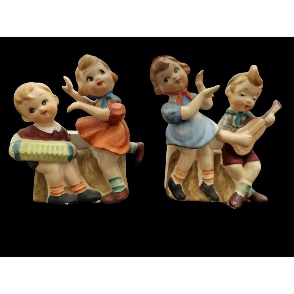Vintage L&M Lipper & Mann Boy Girl Figure Sconce Wall Pocket Pair Japan 1956‎